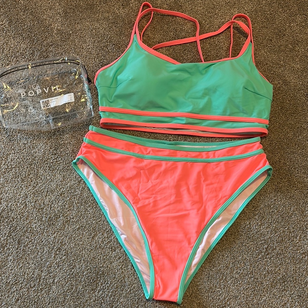 Green and Pink Bikini Set